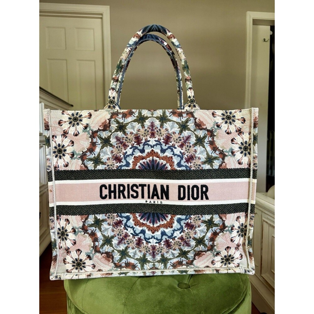 Authentic Christian Dior Large Book Tote Floral Embroidered Rare Pattern